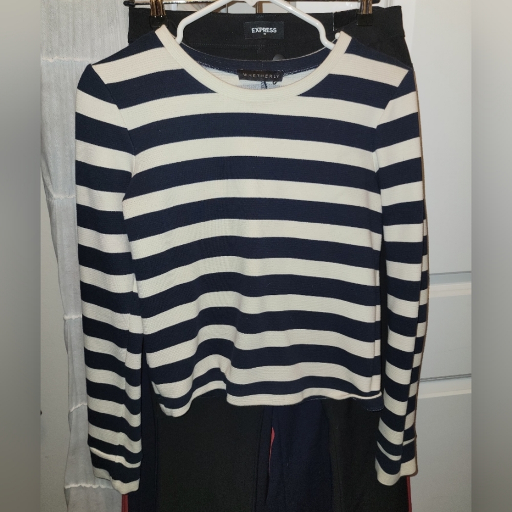 Whetherly Crop top long sleeve ribbed amd striped sweater.